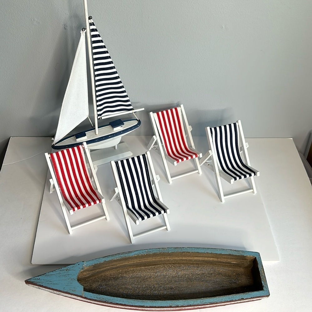SAILBOAT, CANOE, BEACH CHAIRS NAUTICAL DECOR - Picture 2 of 7